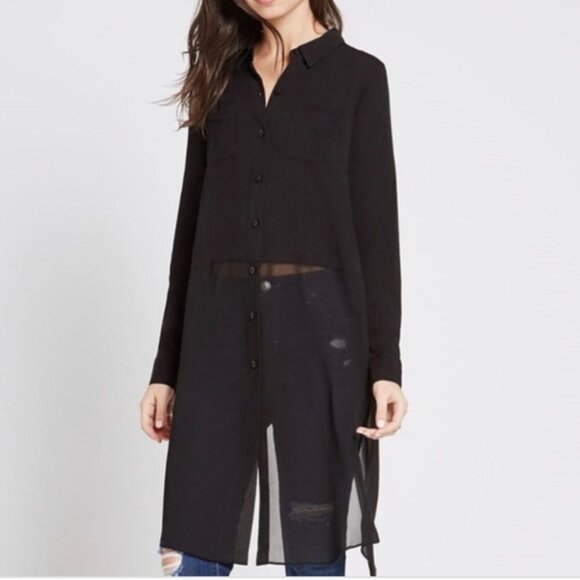 BcbGeneration long slit split navy button shirt S great for layering styling - Picture 7 of 9